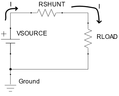 Circuit to help explain how a shunt resistor is implemented
